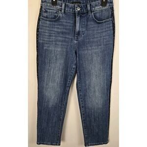 Talbots Jeans 8 Petite Blue Sparkle Side Strip High Rise Straight Ankle Pockets